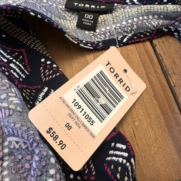 Torrid Geo Print Tank Dress Challis Size 00 Open Bow Back - Picture 9 of 14